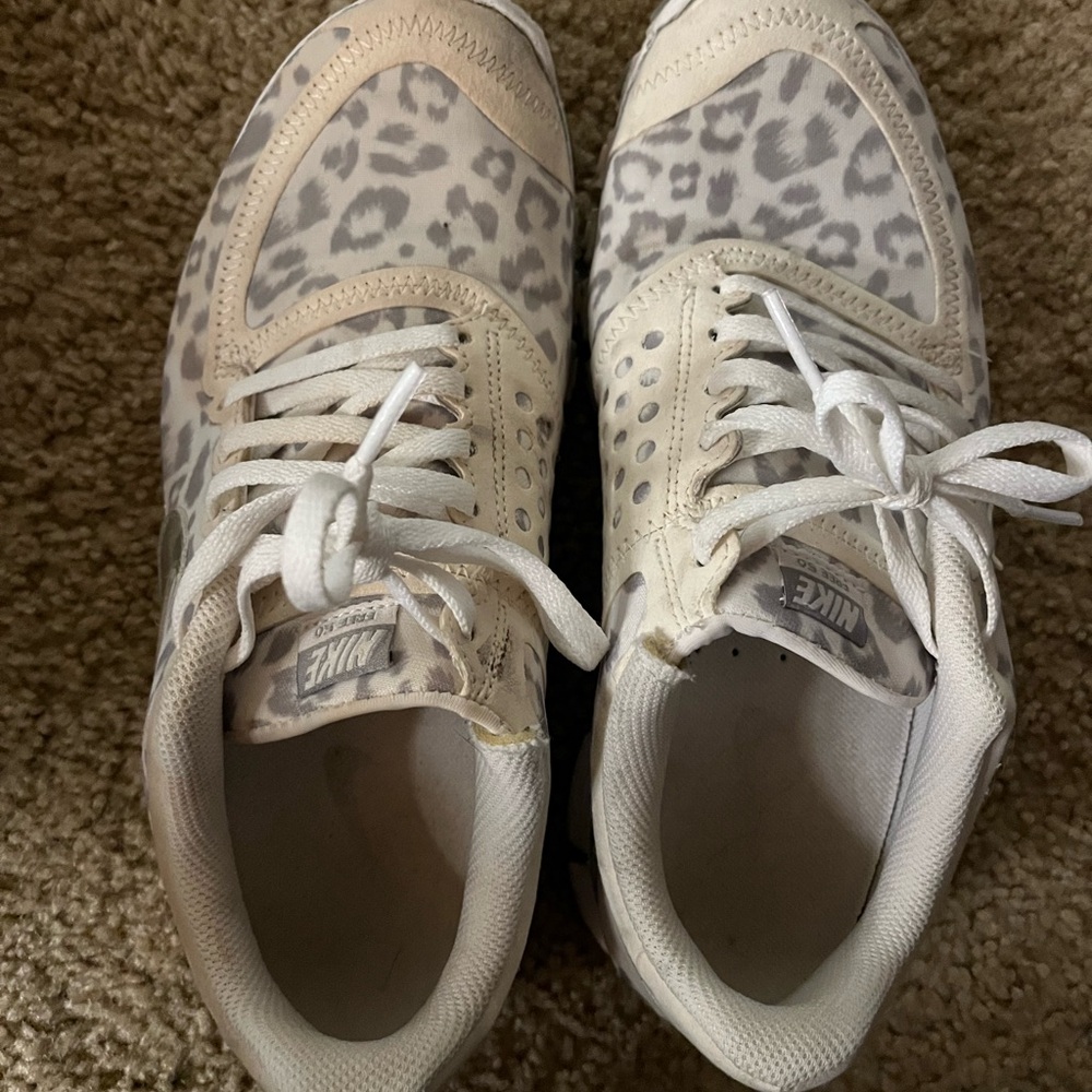 Nike Women's Sneakers - White and Gray Leopard Print